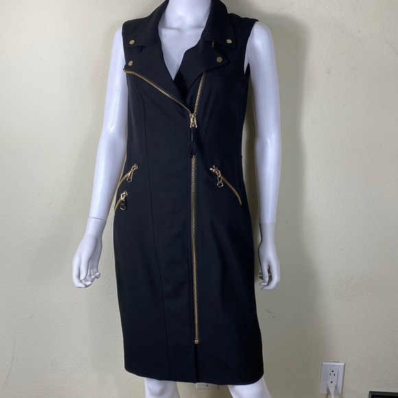 Calvin Klein Gold Zippers Dress. Size 8.